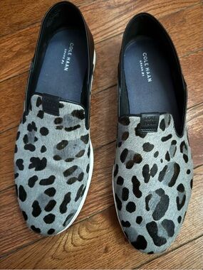 Cole Haan Grey and Black Leopard-Print Slip-On Loafers